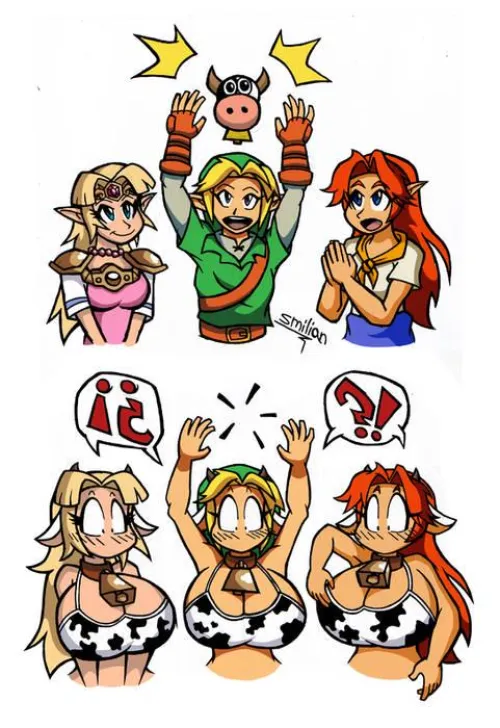 Zelda, Link and Malon get turned into Cows (The90sDoggo) by Marie-Bimbonette