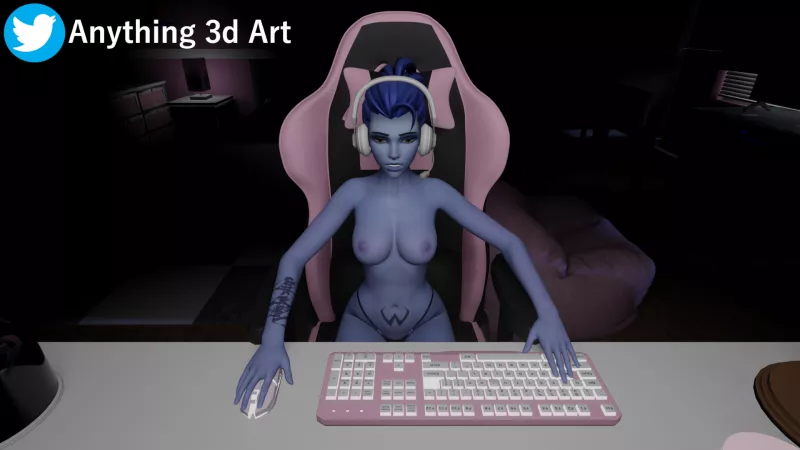 10 - Widow gaming topless (Anything 3d Art) Eevee only render for this one. by Anything3dart