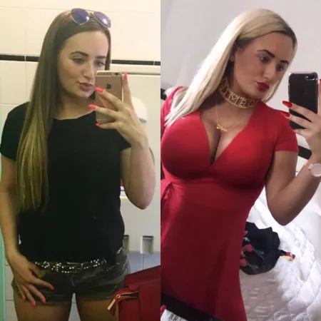 18 years old me and 23 years old me. What do you guys think of my Bimbofication progress? 😇 by BimboGoddessMaja