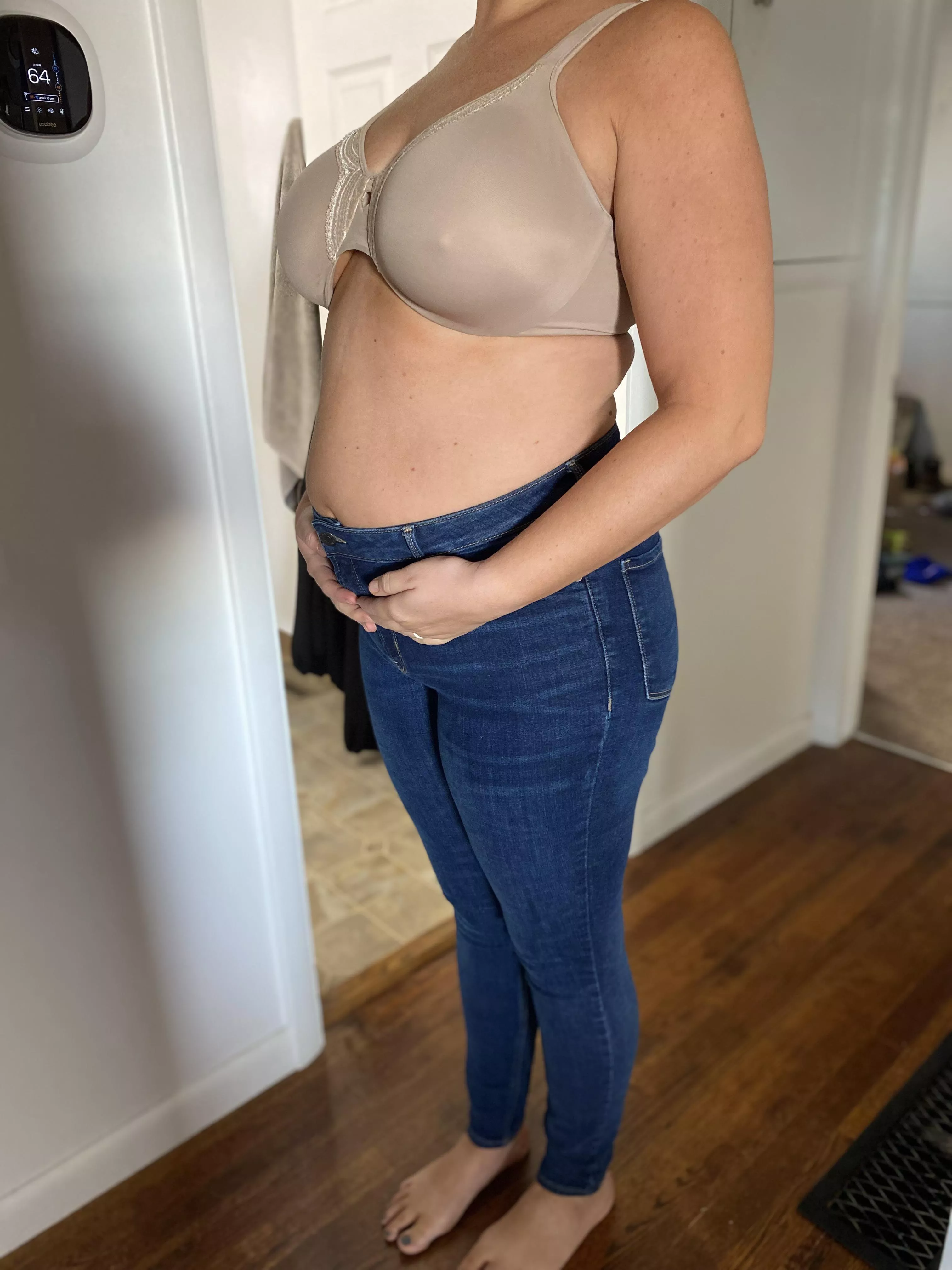 19 weeks..I can’t wait for more of a bump🥰 posted by bikuriouskouple2