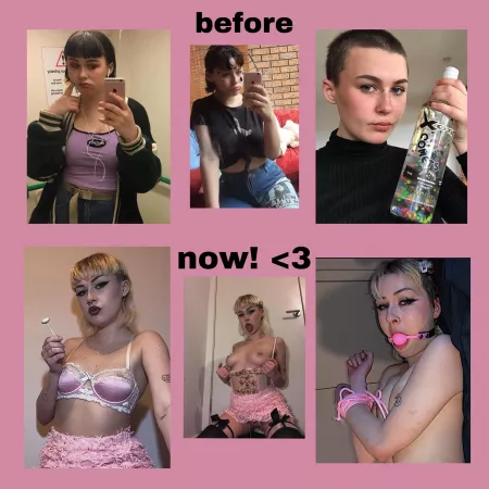19yo and a baby bimbo 💞🎀 here’s my transformation so far! would love to find mentors and support for my journey <3 what do you think of my progress so far? by UnderstandingNew976
