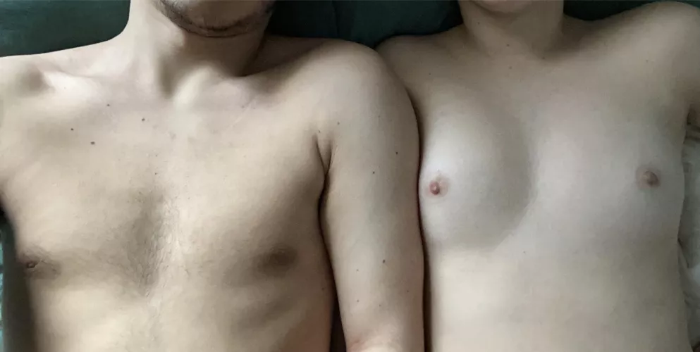 [20M, 6’0”, ~170lbs] [20F, 5’6”, ~140lbs] An older picture of us together, as such the weights are light estimates. Just beginning to love our bodies and feeling unashamed. by oithatscool