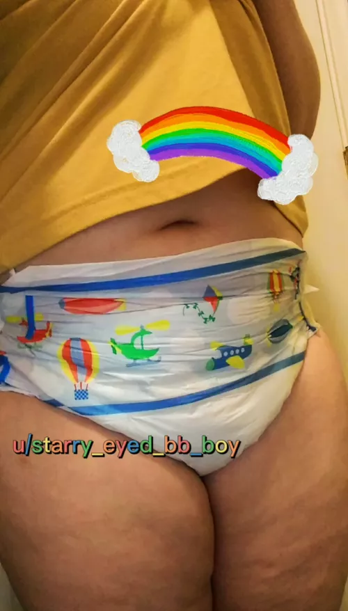 (22) My first time wearing a diaper!! I feel so small and safe, it's like magic. 😊💙 by starry-eyed-bb-boy