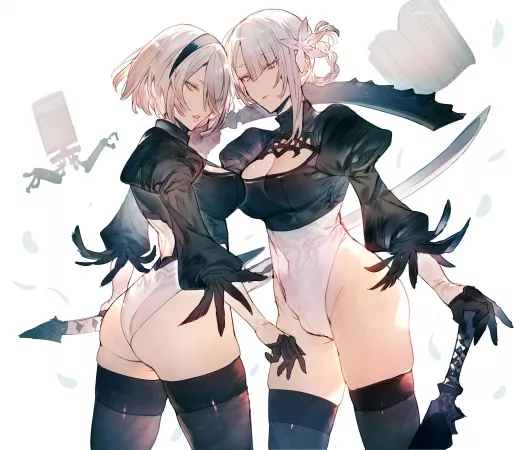 2B And Kaine Same Outfit Leotards (Mayutsuba Mono) [Nier] by sequence_string