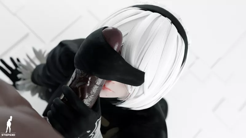 2B playing with a dick (Steps3D) by Kuro-Oji