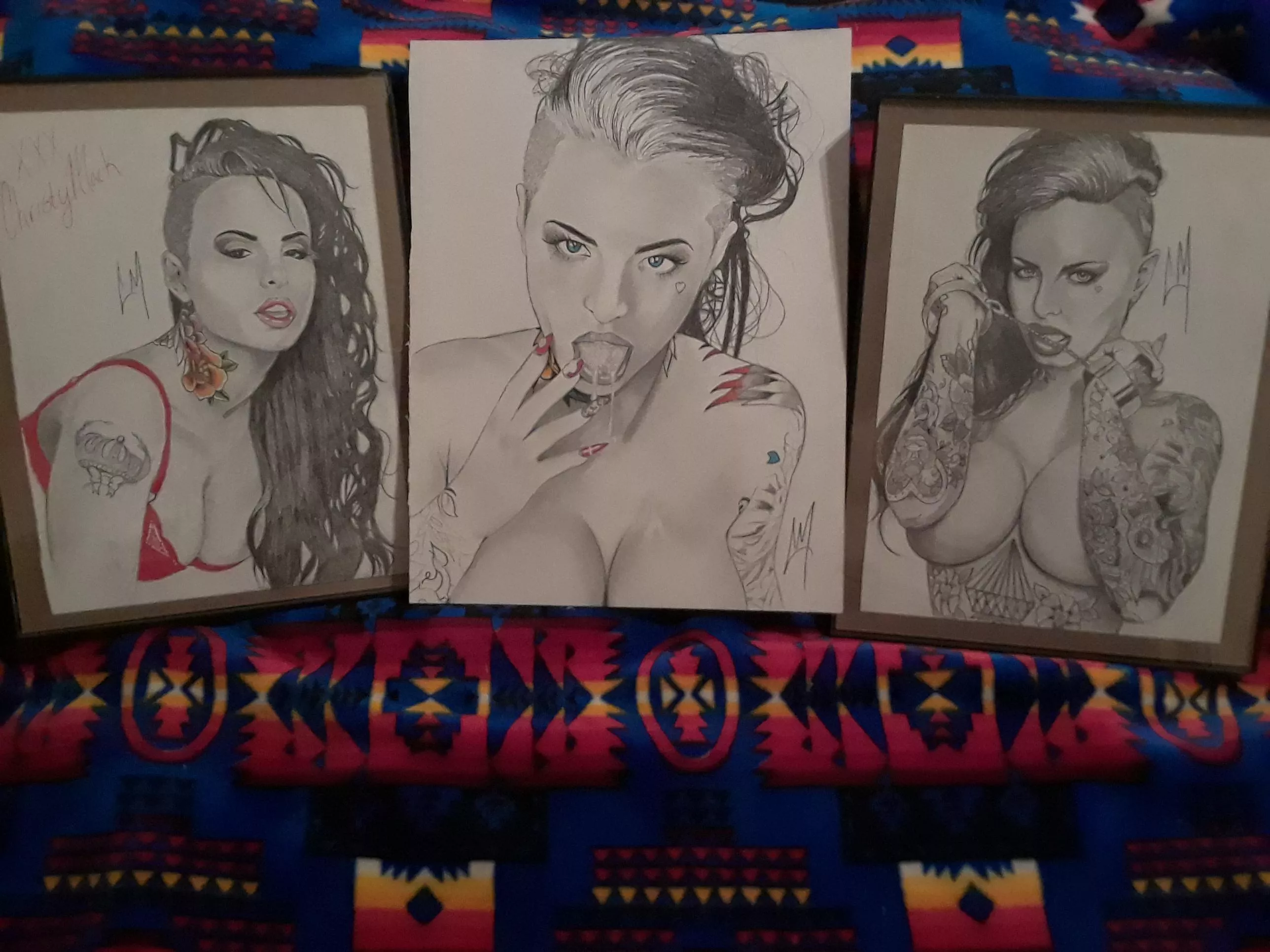 3 portraits of christy mack and no the one on the left is not signed I just put her name on that one in red thought it was a nice touch posted by SirChanceMan