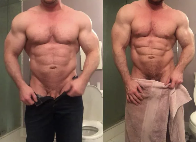 [36] which shot shows off better the pants or the towel by exhibitionfun1234