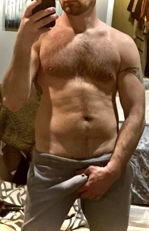 38 year old cock stretching out my grey sweats! by T_Nasty2114