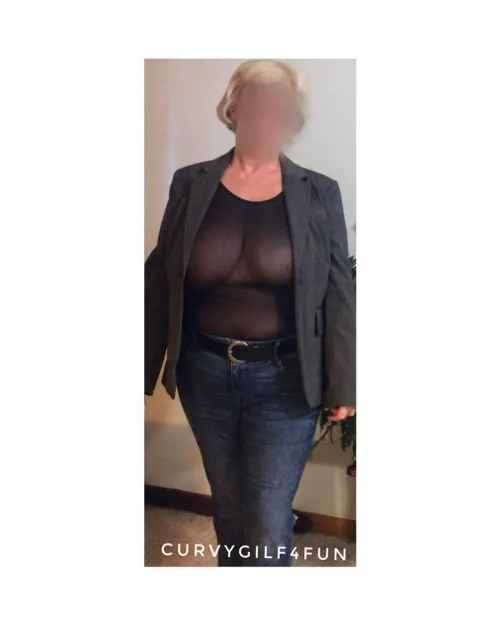 57 y.o. - It was casual Friday! 😂 #bbw #bbwmature #boobs #curvy #curves #gilf #mature #naturalbreast #milf #escape #cougar #over50 #granny #nips #morning #nobra #sheer #peeking by CurvyGILF4Fun