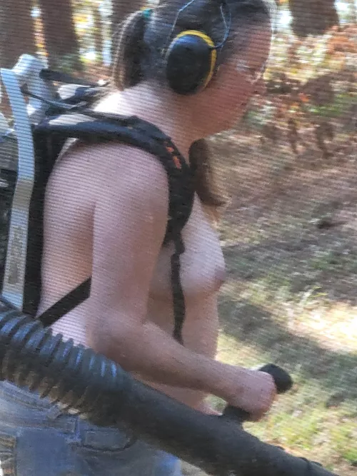 60 yo gilf leaf blowing by the lake. by dingo7734