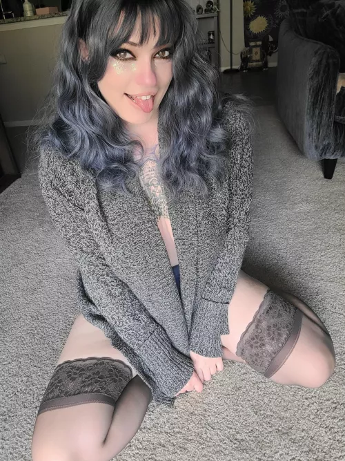 A cozy sweater and sheer thigh highs by Lilah_Vale