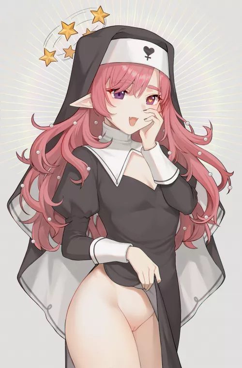 A naughty nun flashing her smooth pussy by xxnoodlesxx0