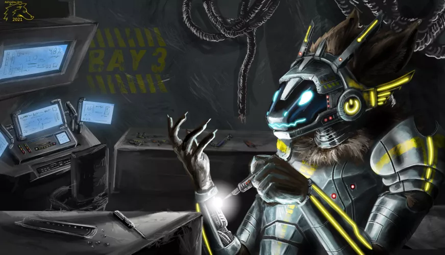 A protogen in his laboratory that I drew on my freetime. by Ashvejlou