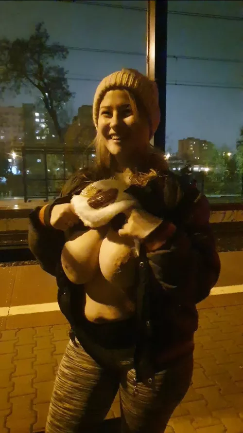 A quick boobs at the station. And I'm smiling because I made the train this time. by CukierkowaZgrywuska