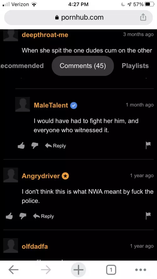 A reply made to a video where a girl is dressed like a cop doing a blowbang of 6 BBCs by cloud_strife23