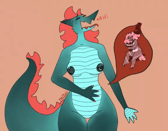 A Satisfied Dragoness [F/f] [macro/micro] [furry] [willing] [safe] Art by me, vnila by v-nila