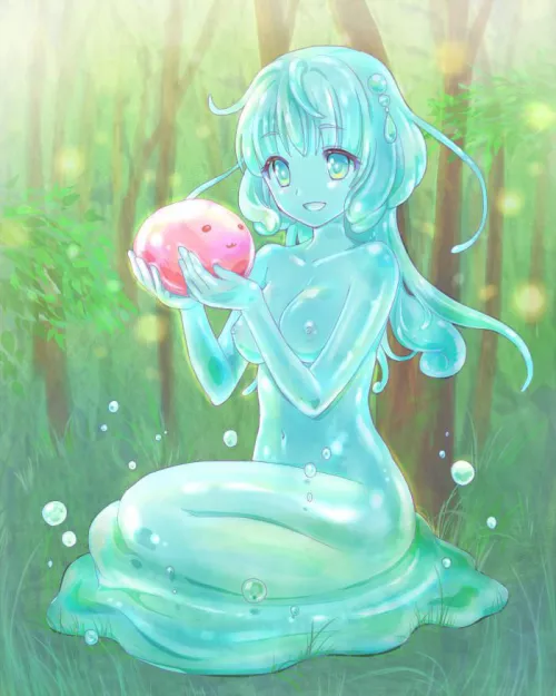 A slime holding a slime sitting in slime by Big-BootyBitch