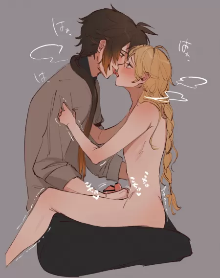 Aether spends time with his favorite dragon (Genshin Impact) by AlbertMendez442