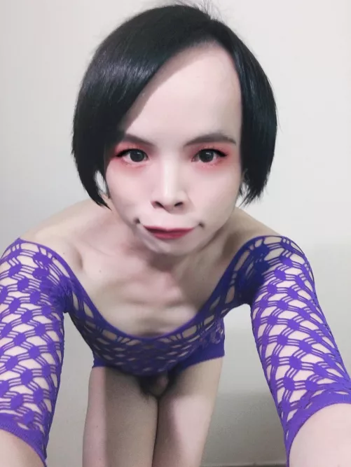 After a busy summer and have a rest long time but new shot with purple bodysuit :) by CrossdresserLilly