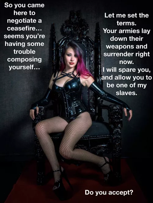 After the battle, the King felt confident his opponent would be desperate to negotiate a surrender. That was, until he saw the beautiful enemy Queen… by donlogan83