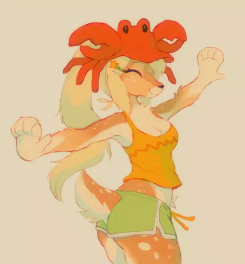 Almond loves her crab hat! by waspsalad