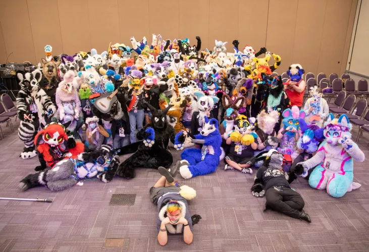 Almost forgot about this photo, here is the fursuit photo from my most recent convention!! 900+ attendees, 80+ fursuiters, and over $1,800+ raised for charity!! by Wweaselwaterr
