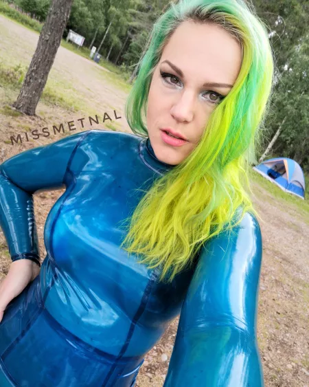 Almost ready for a shoot in this transparent blue latex dress ☀️ by MissMetnal