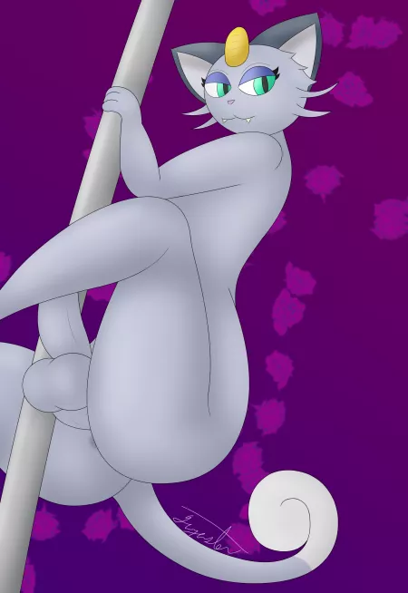 Alolan Meowth's poledance, now offering free 'refreshments' after the show! [Gazaster] by gazaster