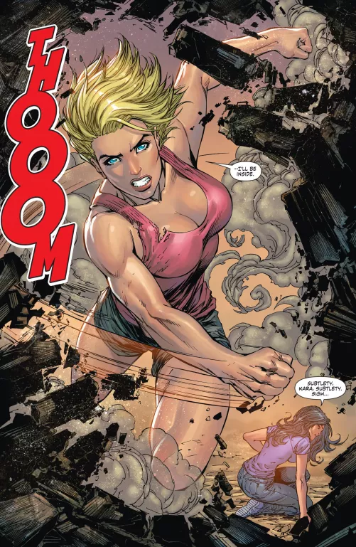 Always Great to see Kara's subtlety on a Splash Page. Power Girl. Kara Zor-El. Karen Starr. [Worlds' Finest #25] by International-End100