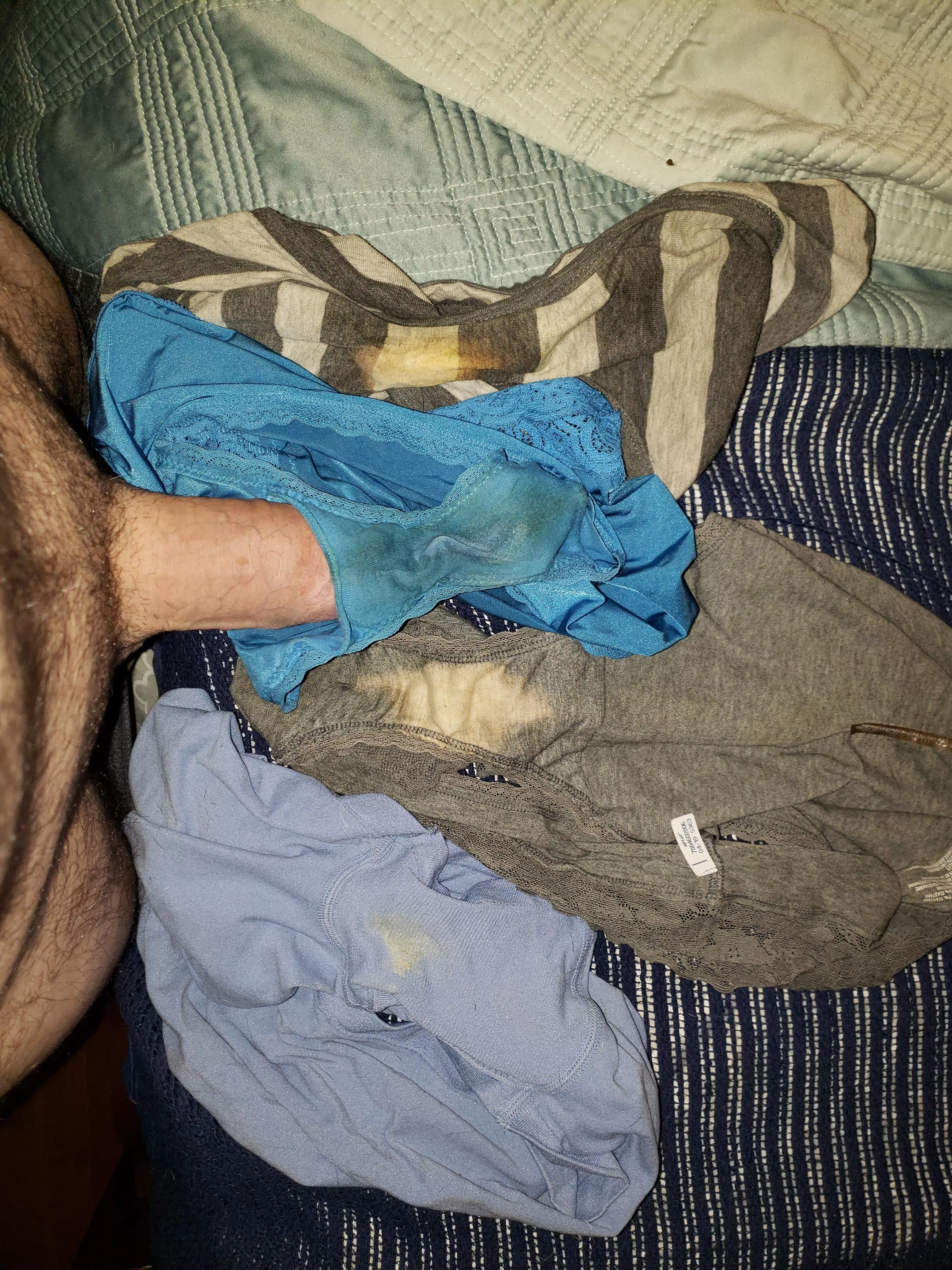 Always love when laundry day is delayed - wife's dirty, cummy panties for me to play with posted by smalldickhubby2020