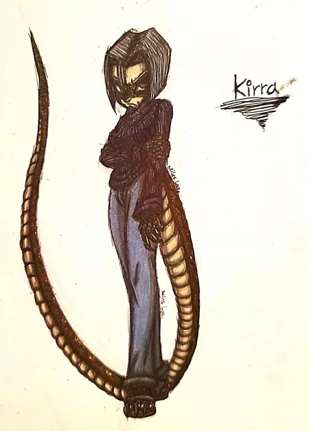 An OC I designed for a cap I posted recently. She's a very socially-anxious Perentie named Kirra. by SaiyanElite2019