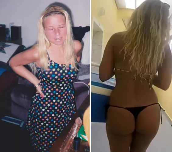 An old pic of my hot blonde wife's ass in a thong at age 24 in 1998 by IamChunkyButThatIsOK