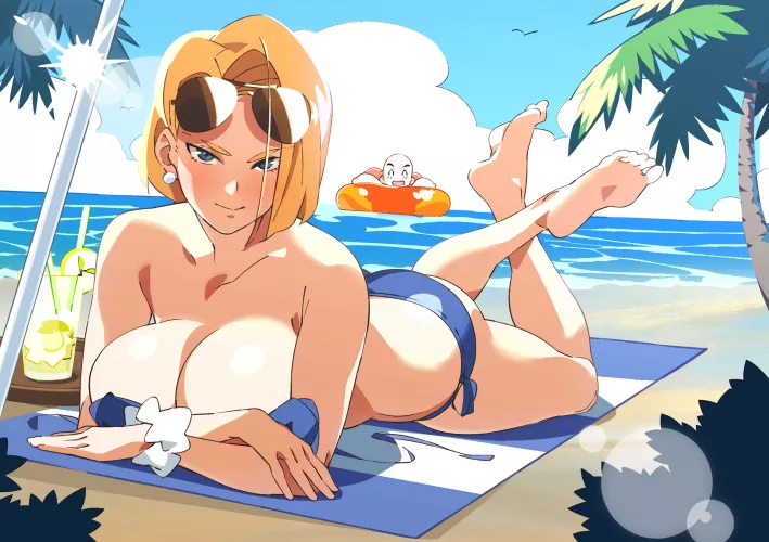 Android 18 at the beach by NautyNautilus