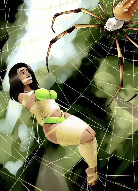 Angela and the golden orb weaver spider by cocooned_damsels