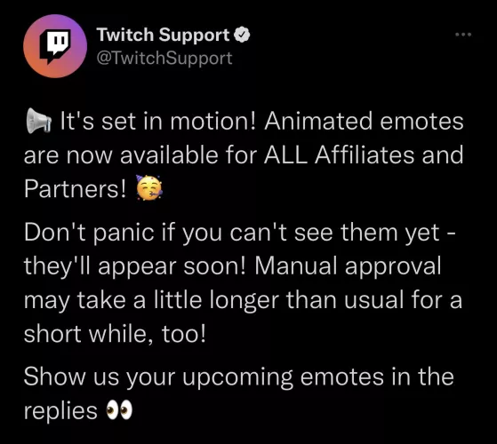 Animated emotes now available to ALL Affiliates and Partners! by EvenMoreAmor