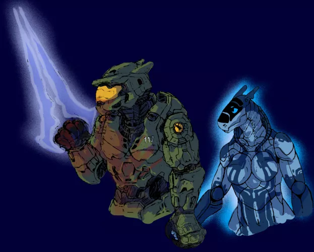Another drawing of protogen Master Chief and synth Cortana I drew a couple of months ago. by Cynder_024