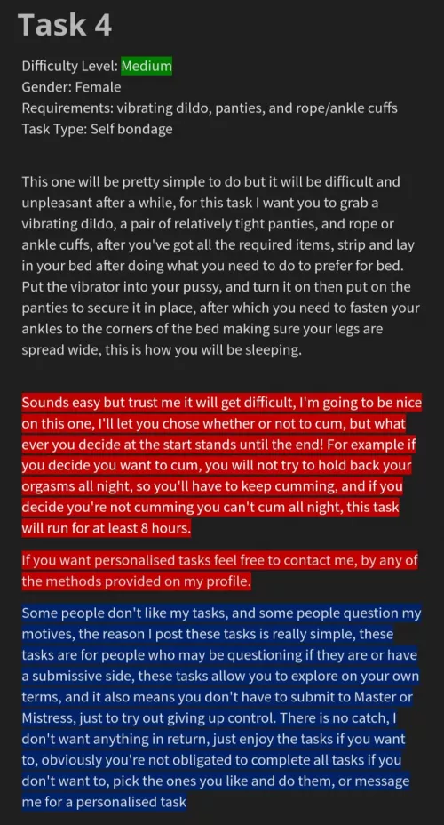 Another task for you ladies. 2 months later. Some feedback on the tasks would be appreciated. If you like the tasks even if you don't do them just upvote them, so I know I'm not wasting my time creating and posting them. by Expert_Master