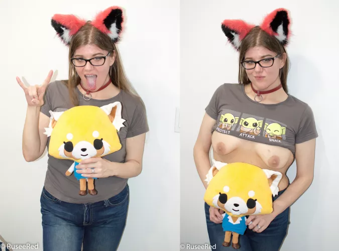 Anyone a [f]an of Aggretsuko? Who has the better ears? :3 (Bonus Baby Yoda~) by RuseeRedGamer