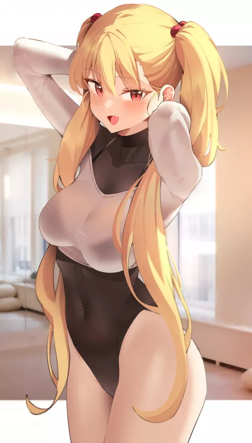 Arms Up Turtleneck Highleg Leotard Blonde With Red Eyes (K Pring ) [Original] by sequence_string
