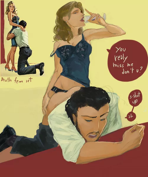 Artist : Bruth Fem Art on twitter #femdom #couple #subboy #vintage by KlerDraws