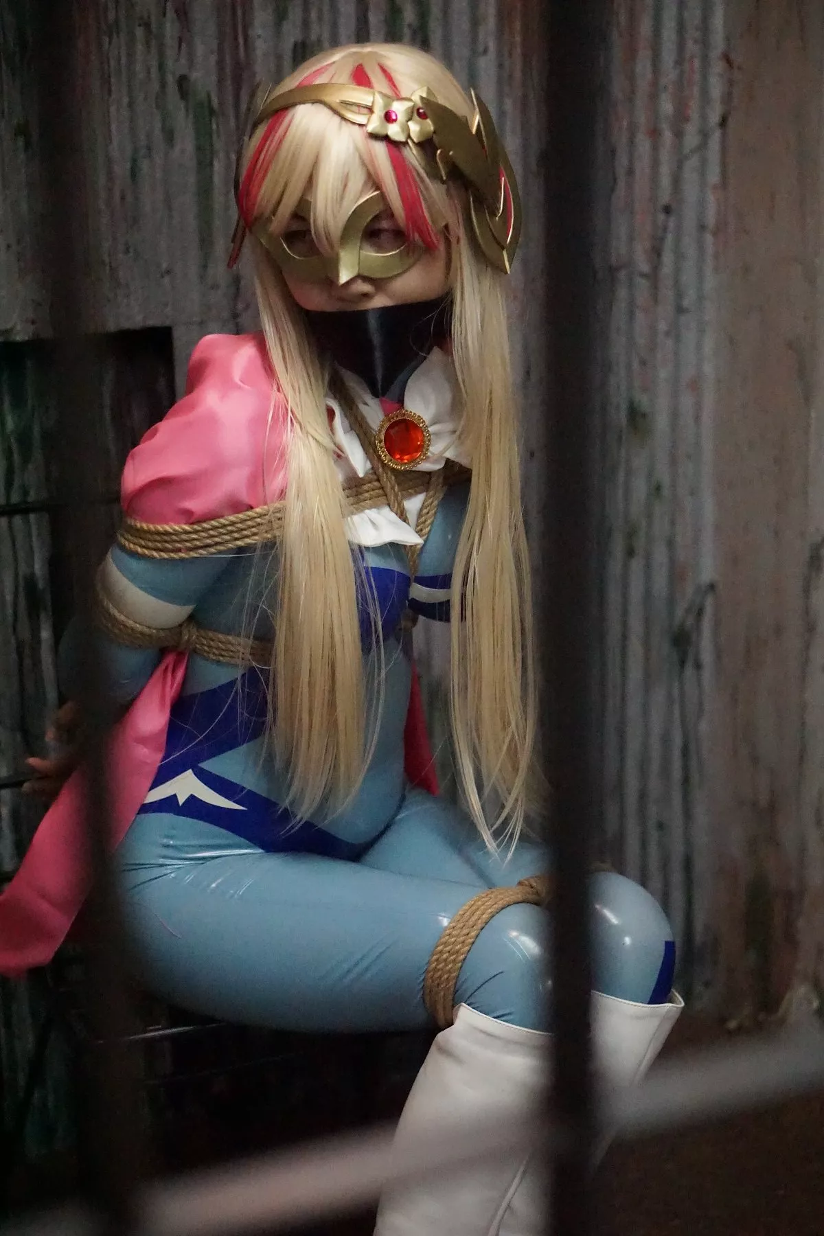 Asian Superhero - Latex suit, Tied in Dungeon posted by dave-cohen