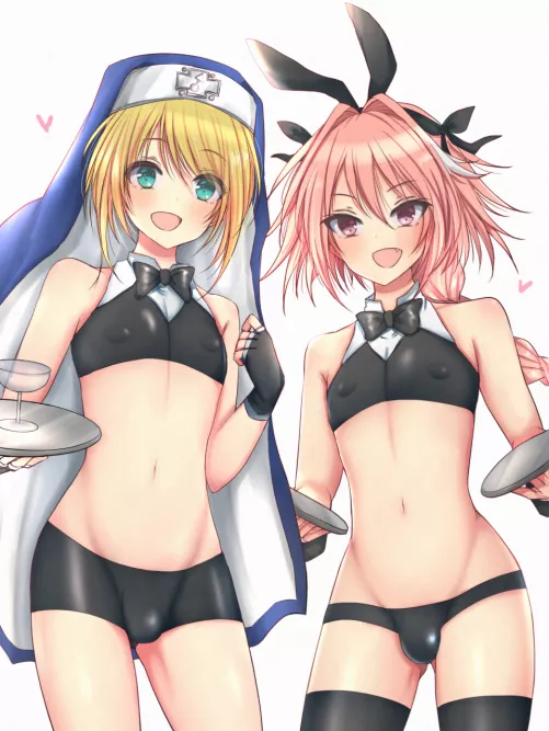 Astolfo and Bridget being all adorable! 🥰 Also, if anyone needs a little femboy servant 🤭 (Momoyama) by LittleCatPrince