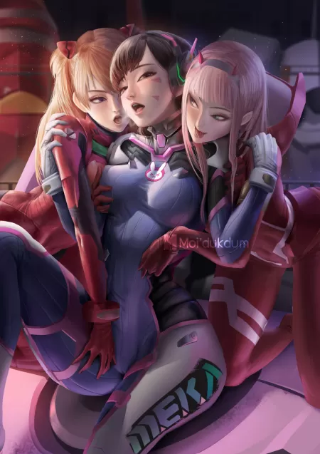Asuka x D.Va x Zero-Two (Moi'dukdum) [Overwatch, Darling in the Franxx, Evangelion] by donofhell