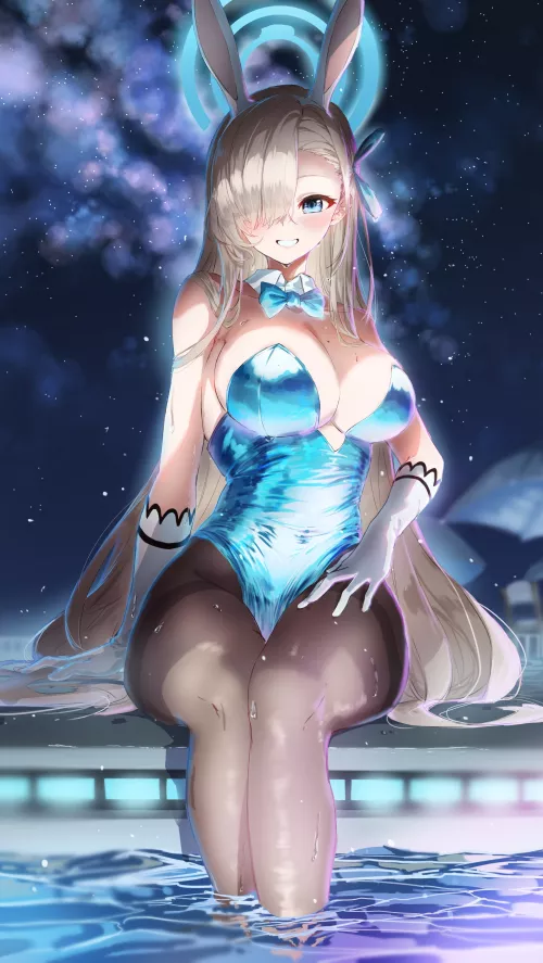 Asuna sitting poolside by Dragon_Shiro