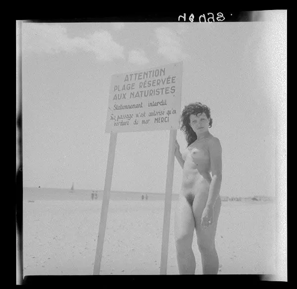 Attention: Beach reserved to naturists. No parking. Passage authorized on the shore only. Thanks. (Supposedly Cap d'Agde in the 1970s) posted by NaturistPictures