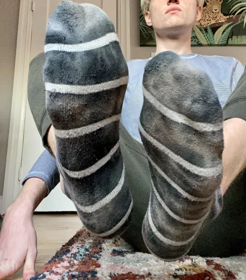 Back in these dirty socks for another week. Who’s next?? by BlondeBoyFoot