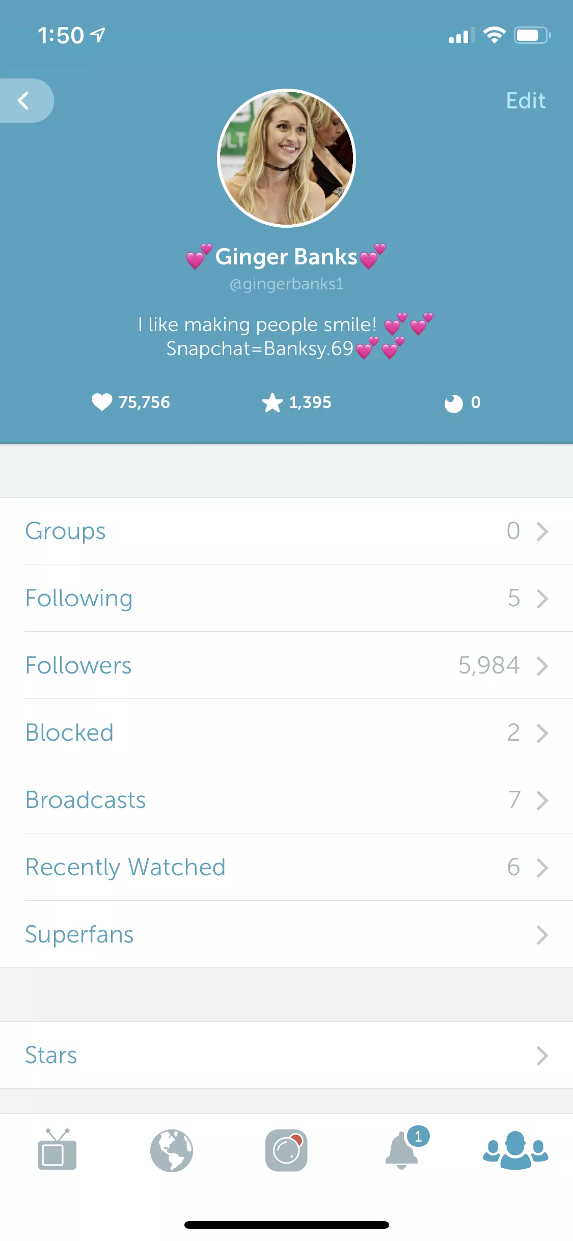 Back on periscope! Come hang out live 💕 Username is GingerBanks1 posted by blonde234