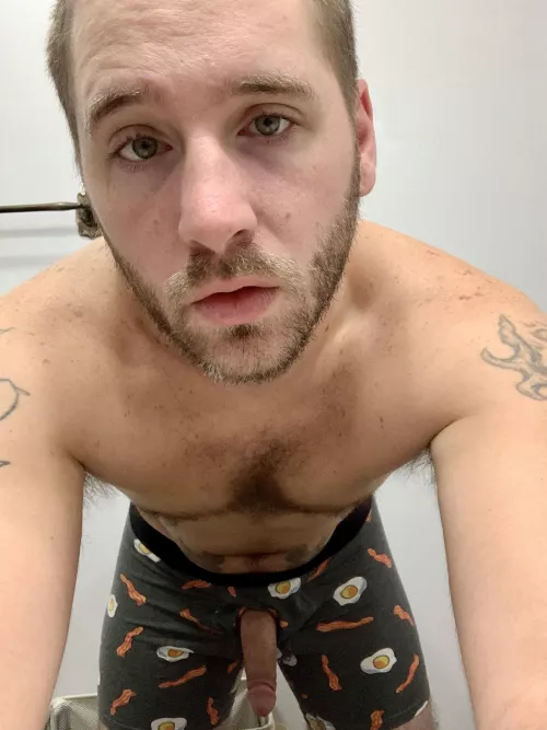 Bacon, eggs, and a sausage. PM’s welcome by imur_real_dad