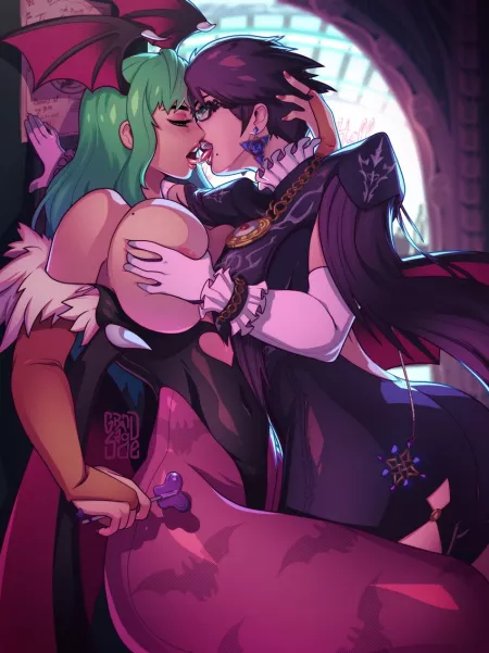[Bayonetta][Darkstalkers] Bayonetta and Morrigan's Mutual Lust by Written_up_for_125