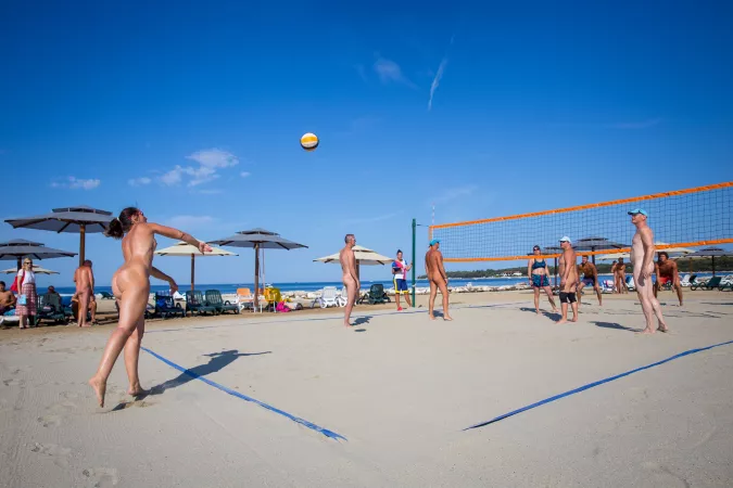 Beach volleyball at Valalta Naturist Camp, Rovinj, Croatia by bobettebobqc